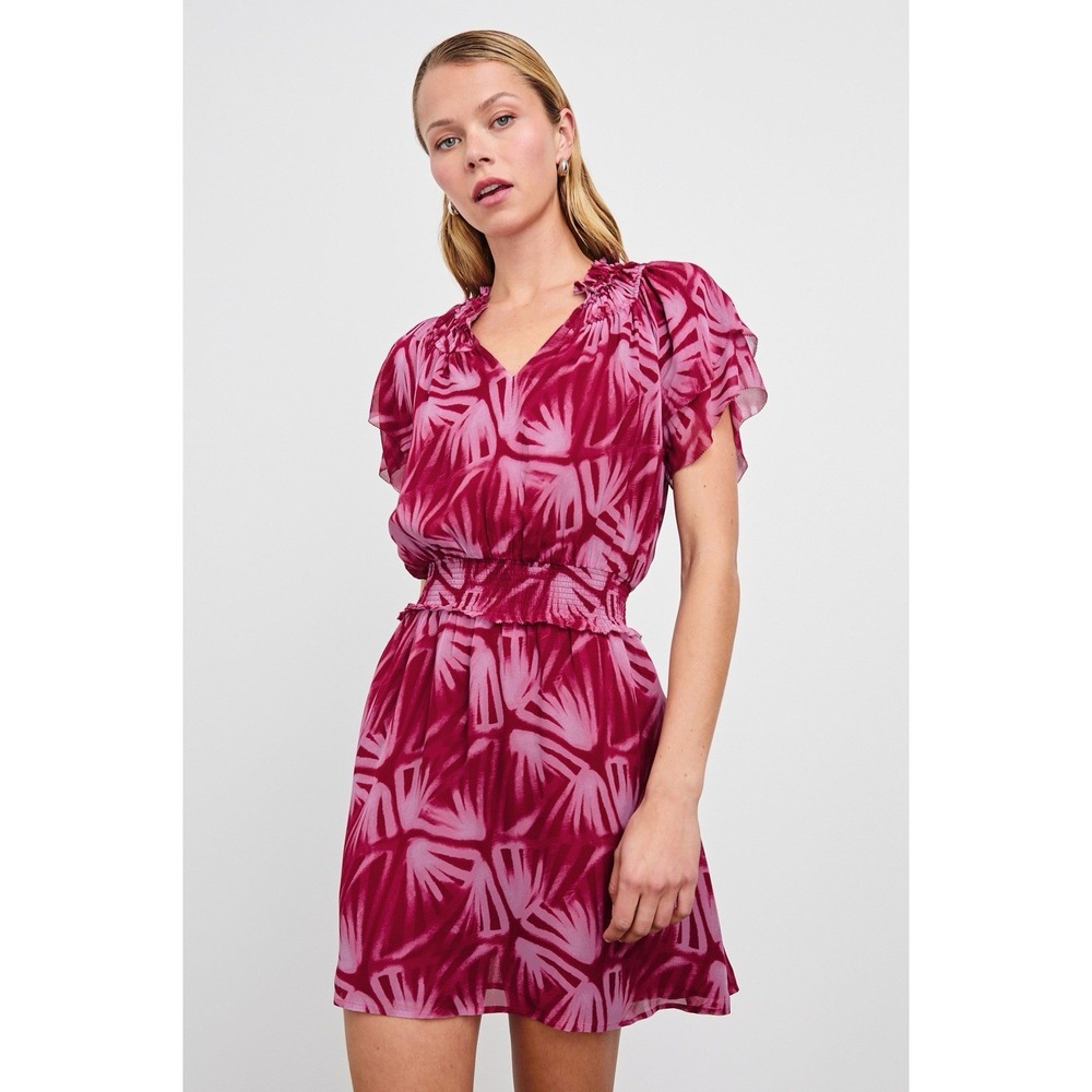 Rails Terrin Midi Dress Burgundy Pink Chiffon NWT Ruffle Sz L MSRP $248